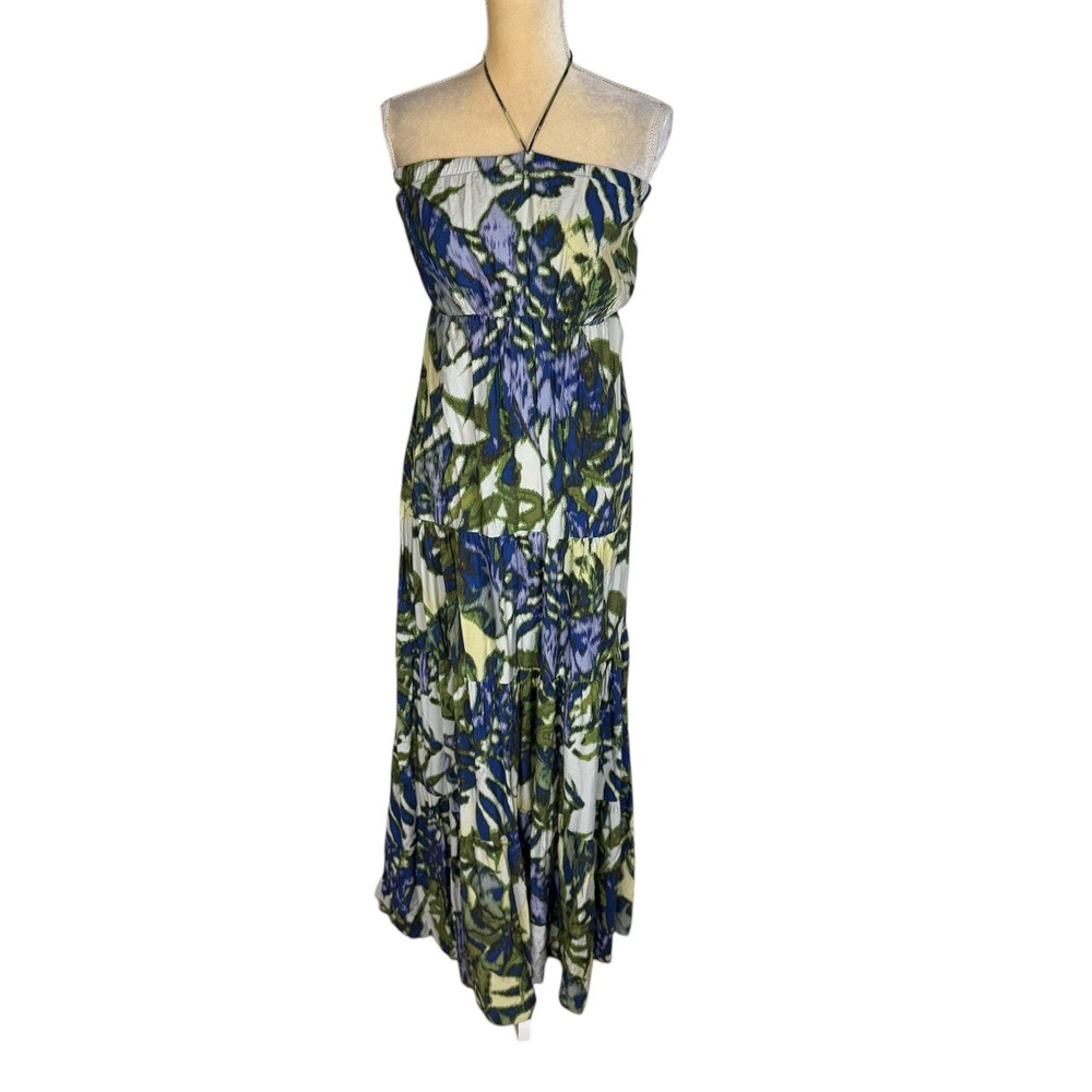 New York &‎ Company Green Blue Strapless Floral Batik Maxi Dress Size Small